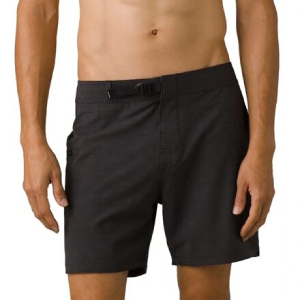 Prana Mens Rock Shock Swim Shorts Waist Belt Orange Pattern 34 6”